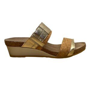 Naot Women’s Gold Metallic Leather Slip-On Comfort Cork Wedge Sandals Size 6